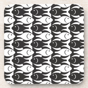 Posavasos Pescado moderno de medio siglo, negro y blanco