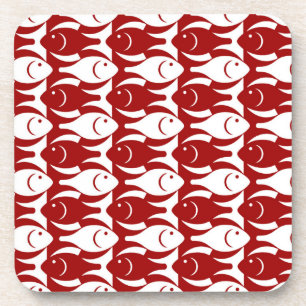 Posavasos Pescado moderno de medio siglo, rojo oscuro y blan