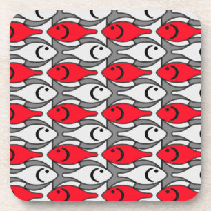 Posavasos Pescado moderno de medio siglo, rojo y gris / gris