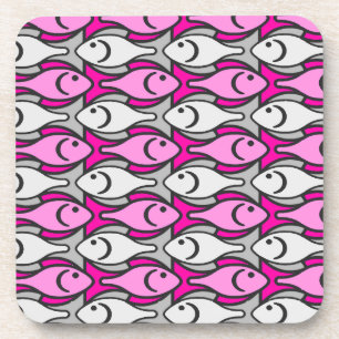 Posavasos Pescado moderno, rosa y gris de mediados de siglo