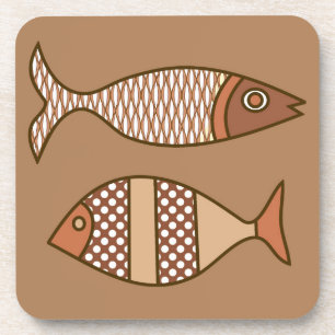Posavasos Pescado retro moderno, tan, beige y marrón claro