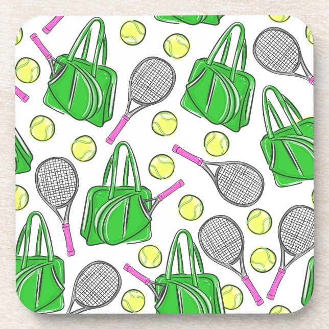 Posavasos Pescador de bolas de bolas de racquet verde rosa (Frente)