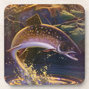 Posavasos Pescador de trucha de rollo vintage, pesca deporti