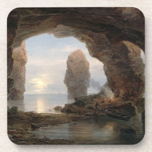 Posavasos Pescador en una gruta, Helgoland, 1850 (el aceite