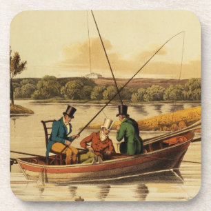 Posavasos Pescando en una batea, aquatinted por I. Clark,