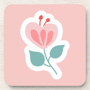 Posavasos Pétalo de flor rosa pastel con tallo