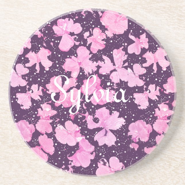 Posavasos Pétalos de flor de pintura rosada de acrílico (Frente)