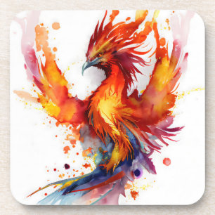 Posavasos Phoenix en el diseño de acuarela de las llamas
