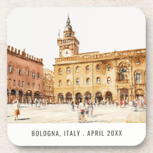 Posavasos Piazza Bologna Italia acuarela Viaje italiano