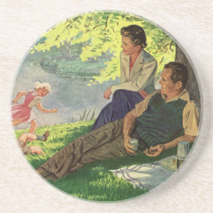 Posavasos Picnic divertido de familia antigua bajo un árbol 