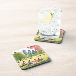 Posavasos Picnic en Boston Common | Pintura de Acuarela de V