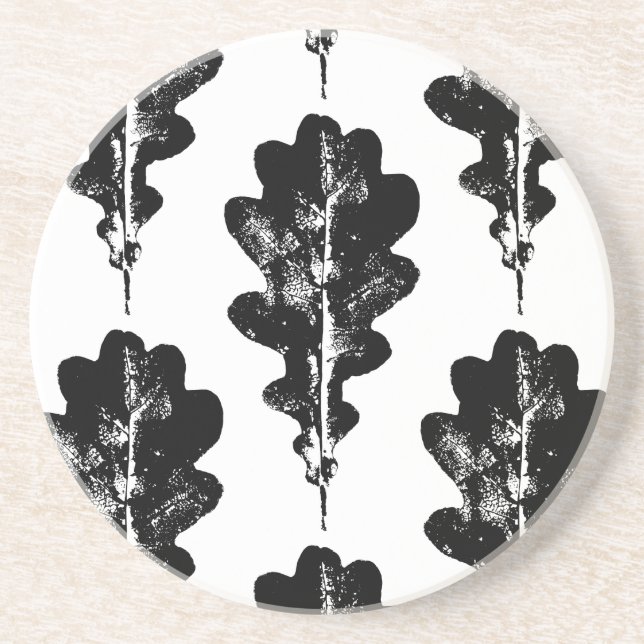 Posavasos Piedra de arenisca de hojas de roble negro y blanc (Frente)