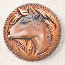 Posavasos Piedra de cabeza de caballo de cuero labrado y sim