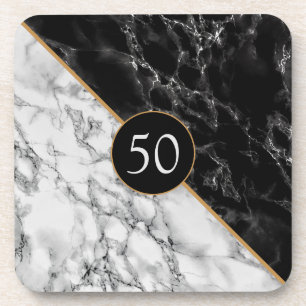 Posavasos Piedra de mármol blanco y negro - Añade tu edad /