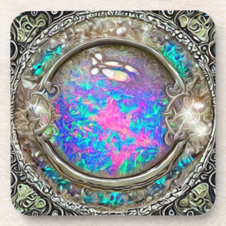 Posavasos Piedra preciosa de ópalo pintada redonda abstracta