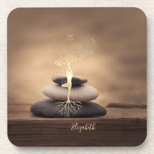 Posavasos Piedras Zen Terapeuta, Silueta de árbol dorado Mar