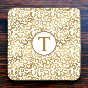 Posavasos Piel leopardo dorado monogramada