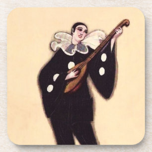 Posavasos Pierrot en negro tocando el laúd por Sophia Chiost