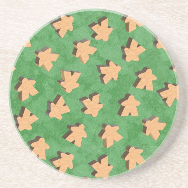 Posavasos Pieza de juego de meeple de madera 3D sobre verde (Frente)