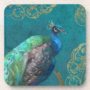 Posavasos Pieza de pavo real elegante azul con Purpurina dor