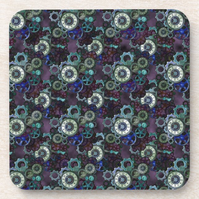 Posavasos piezas de reloj de vapor - impresión púrpura de Le (Frente)