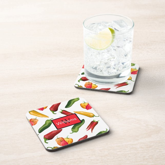 Posavasos Pimientos Monogramados Picantes Calientes (Lado Derecho)