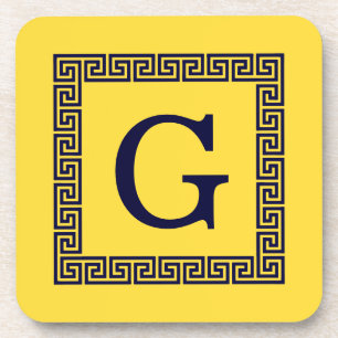 Posavasos Piña, llave griega azul de la marina #1 monograma 