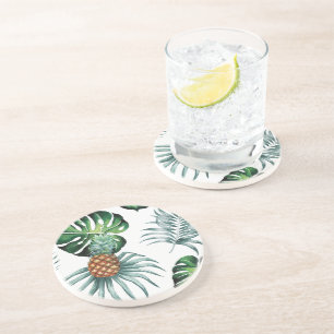 Posavasos Piña Patrón de acuarela de frutas y hojas tropical