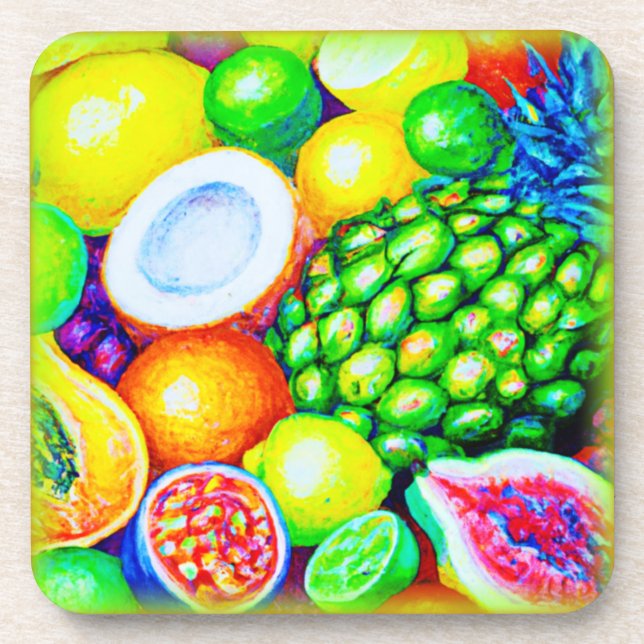 Posavasos Piña y fruta tropical. ¡Hazte con una en Zazzle (Frente)