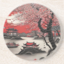 Posavasos Pincel de tinta oriental que dibuja el paisaje chi