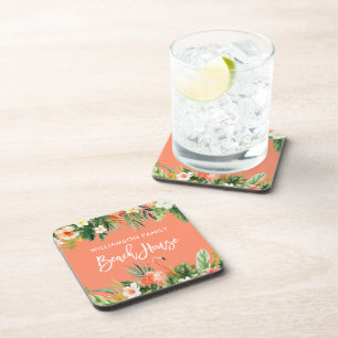 Posavasos Pincel Script Tropical Coral Floral Beach House