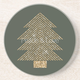 Posavasos Pine Green Gold Glitzy Purpurina Árbol de Navidad