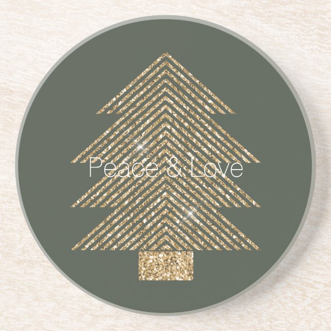 Posavasos Pine Green Gold Glitzy Purpurina Árbol de Navidad (Frente)