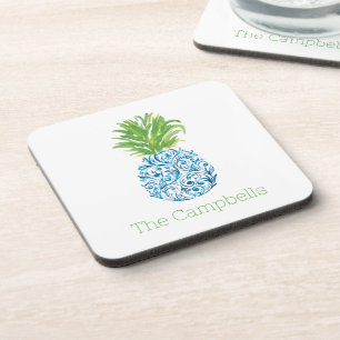 Posavasos Pineapple Chinoiserie Blue White Preppy Name