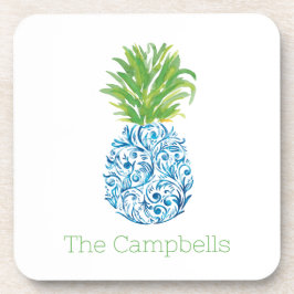 Posavasos Pineapple Chinoiserie Blue White Preppy Name