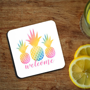 Posavasos Pineapple tropical color de agua arcoiris rosa bie