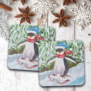 Posavasos Pingüino con gafas de esquí en pista