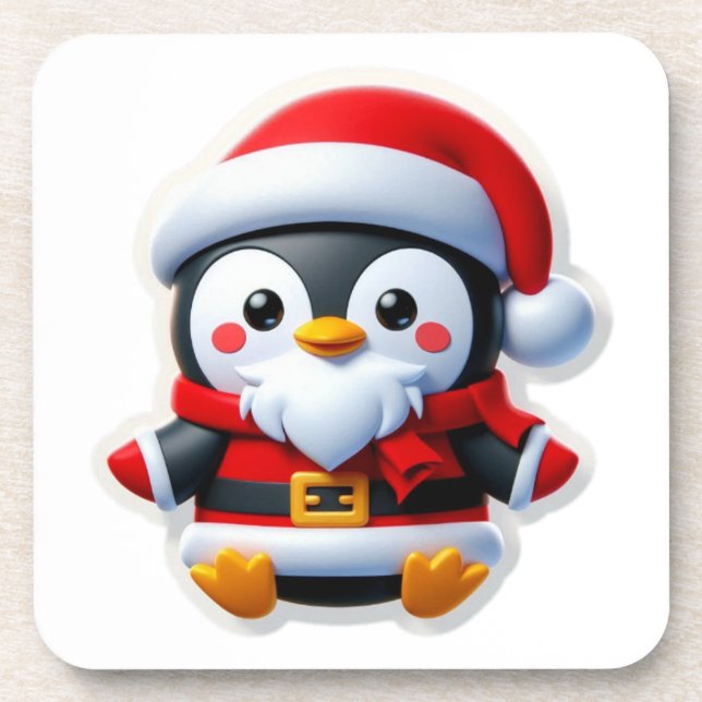 Posavasos Pingüino con traje de Santa (Frente)