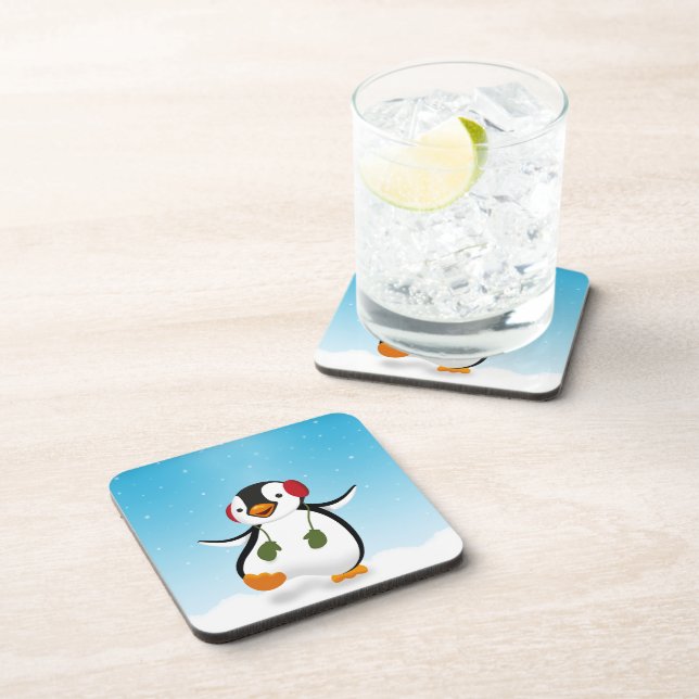 Posavasos Pingüino de invierno divertido (Lado Derecho)