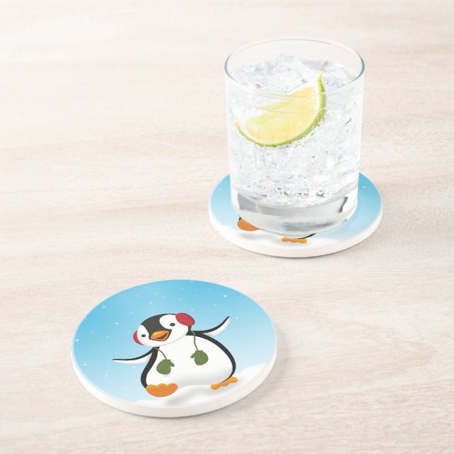 Posavasos Pingüino de invierno divertido (Lado)