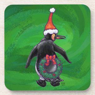 Posavasos Pingüino de vacaciones festivas en verde