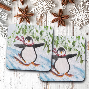 Posavasos Pingüino en la pista de esquí