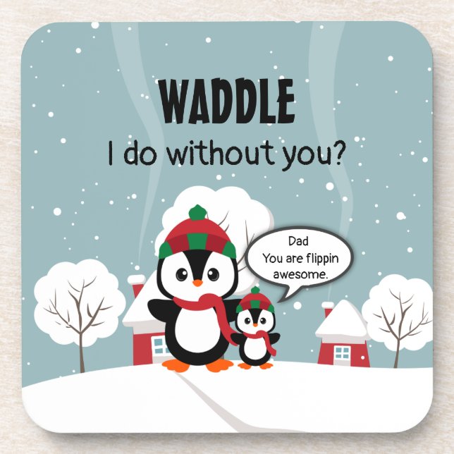 Posavasos Pingüino Gris Y Bebé En Nieve De Invierno (Frente)