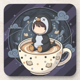 Posavasos Pingüino leyendo con taza caliente