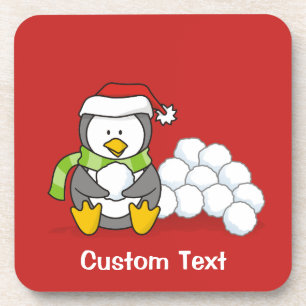 Posavasos Pingüino navidad sentado con bolas de nieve
