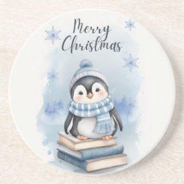 Posavasos Pingüino Navidades de acuarela