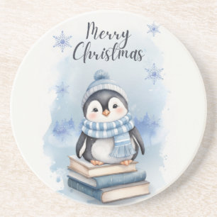 Posavasos Pingüino Navidades de acuarela