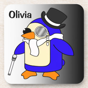 Posavasos Pingüino personalizado lindo clásico negro y blanc