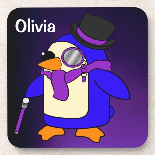 Posavasos Pingüino personalizado lindo violeta (Frente)