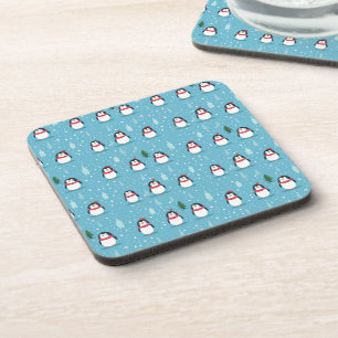 Posavasos Pingüinos cortos en azul claro con copos de nieve